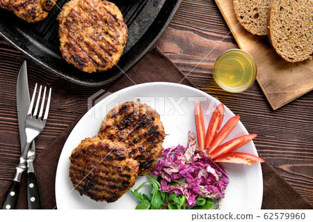 Top view of country dinner with cutlet Top view of country dinner with cutlet 62579960