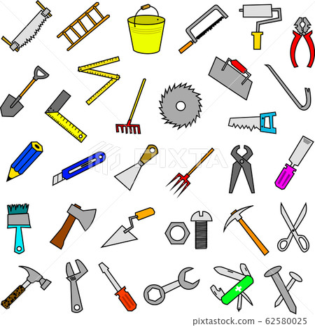 set of design elements of construction tools and other building equipment 62580025