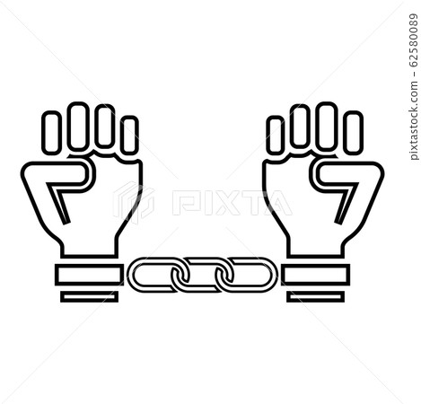 Handcuffed hands Chained human arms Prisoner  62580089