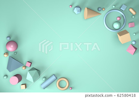 3D render of abstract geometric shapes on a mint 3D render of abstract geometric shapes on a mint 62580418