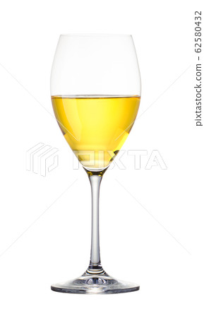Glass of white wine on a white background. Glass of white wine on a white background. 62580432