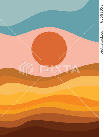 Colorful background with landscape, abstract mountains. Abstract colored backdrop with hand-drawn elements or curves. Creative vector illustration - poster design. Colorful background with landscape, abstract mountains. Abstract colored backdrop with hand-drawn elements or curves. Creative vector illustration - poster design. 62581955