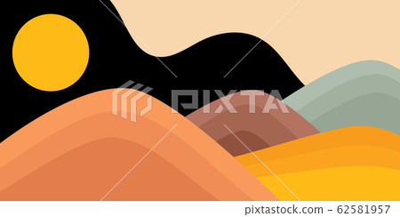 Colorful background with landscape, abstract mountains. Abstract colored backdrop with hand-drawn elements or curves. Creative vector illustration - poster design. Colorful background with landscape, abstract mountains. Abstract colored backdrop with hand-drawn elements or curves. Creative vector illustration - poster design. 62581957