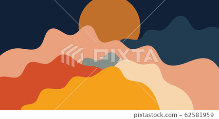 Colorful background with landscape, abstract mountains. Abstract colored backdrop with hand-drawn elements or curves. Creative vector illustration - poster design. Colorful background with landscape, abstract mountains. Abstract colored backdrop with hand-drawn elements or curves. Creative vector illustration - poster design. 62581959