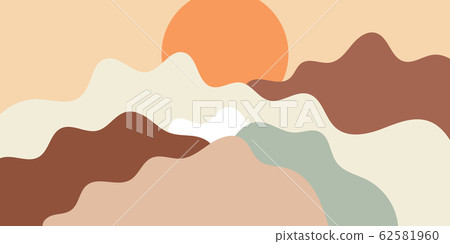Colorful background with landscape, abstract mountains. Abstract colored backdrop with hand-drawn elements or curves. Creative vector illustration - poster design. 62581960