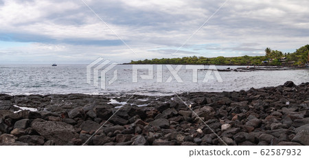 Panoramic coastal views from Pu'uhonua National Historical Park on the Big Island of Hawaii. Panoramic coastal views from Pu'uhonua National Historical Park on the Big Island of Hawaii. 62587932