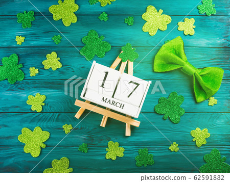 St Patricks Day date 17 march on wooden calendar 62591882