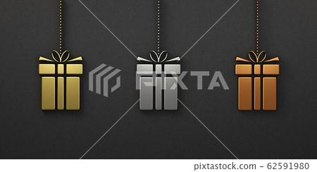Beautiful Set of Christmas gift box ornament gold silver bronze, 3D Render Illustration Beautiful Set of Christmas gift box ornament gold silver bronze, 3D Render Illustration 62591980