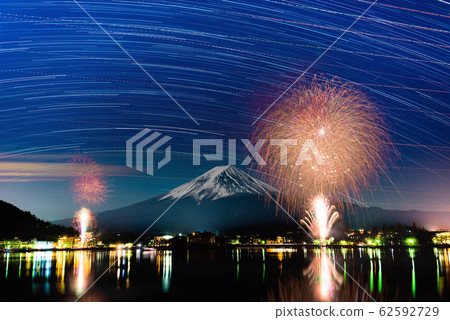 Mount Fuji, Starry Sky and Lake Kawaguchi 62592729