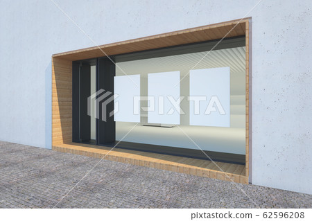 Shop showcase and entrance, 3d rendering Shop showcase and entrance, 3d rendering 62596208