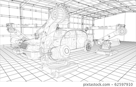 Assembly of motor vehicle. Vector Assembly of motor vehicle. Vector 62597910