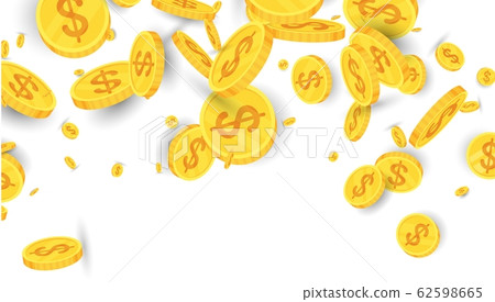 Spinning flying gold coins on white background. 62598665