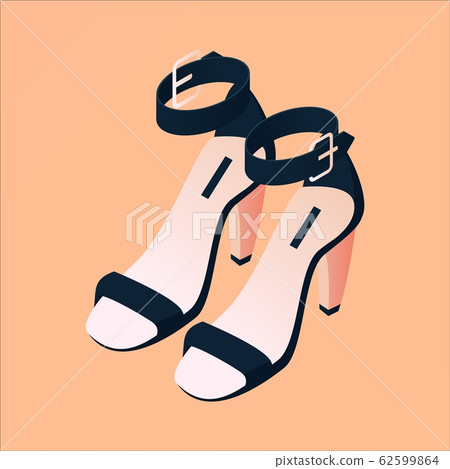 Summer sandals with high heels drawn in isometric 62599864