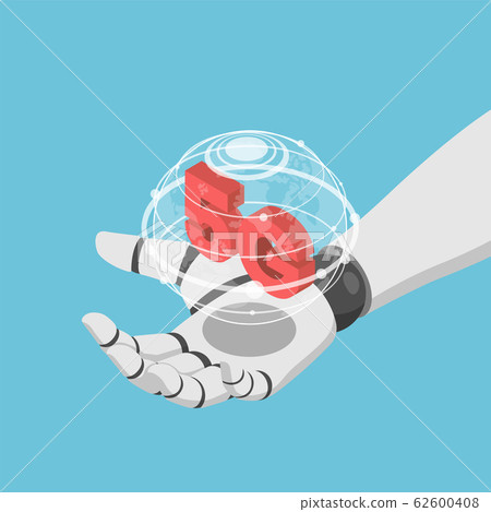 Isometric Ai robot hand holding virtual wolrd and 62600408