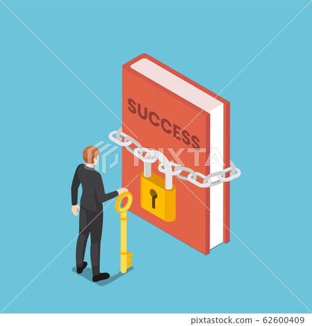 Isometric businessman holding key standing in 62600409