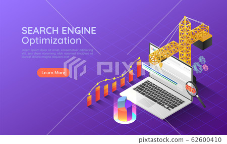 Isometric web banner construction crane lifting up 62600410