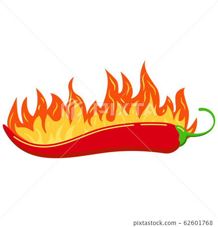 Red chilli pepper in burned fire flame vector icon isolated on white background. Red chilli pepper in burned fire flame vector icon isolated on white background. 62601768