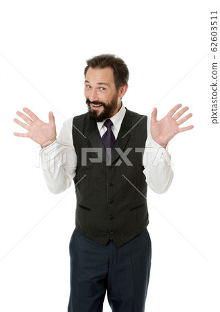 Tricky man shows hands palms as symbol of 62603511