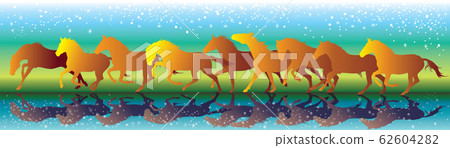Vector background with orange horses running Vector background with orange horses running 62604282