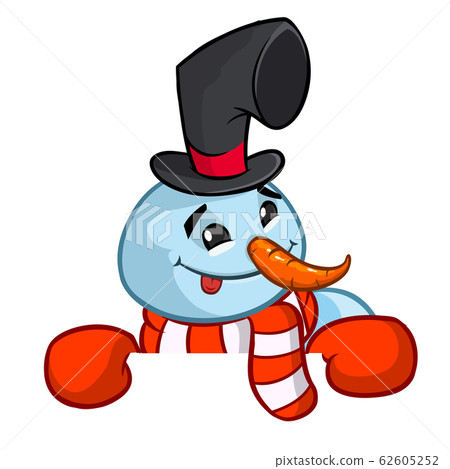 Cartoon snowman with scarf and woolen cap holding Cartoon snowman with scarf and woolen cap holding 62605252