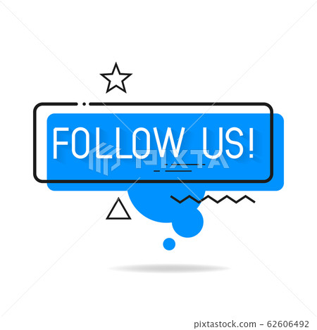 Follow Us Blue Square Sticker Isolated On White 62606492