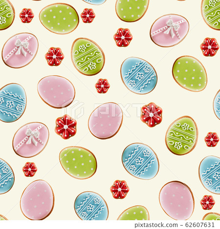 Easter cookies in shape of eggs and flowers. Easter cookies in shape of eggs and flowers. 62607631
