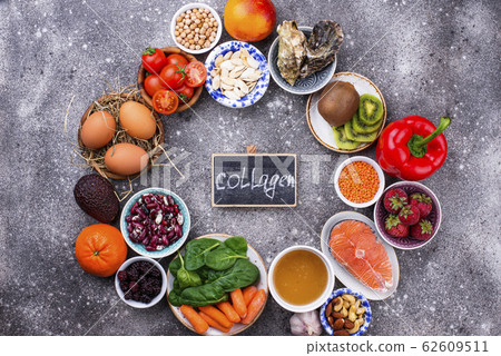 Food rich in collagen. Healthy products Food rich in collagen. Healthy products 62609511