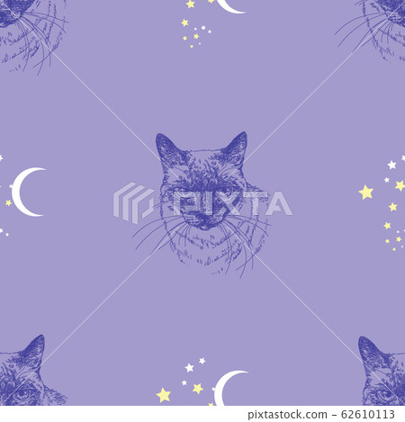 Seamless vector pattern with cat, stars and moon - Stock Illustration ...