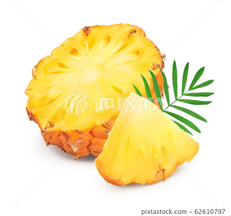 pineapple half and slice isolated on white background with clipping path and full depth of field 62610797