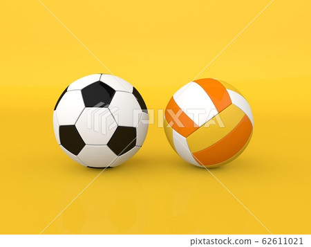 Soccer and volleyball balls on a yellow Soccer and volleyball balls on a yellow 62611021