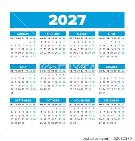 Simple Vector Calendar 2027. Weeks start on Monday - Stock Illustration [62612570] - PIXTA