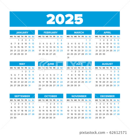 Simple Vector Calendar 2025. Weeks start on Monday - Stock Illustration ...