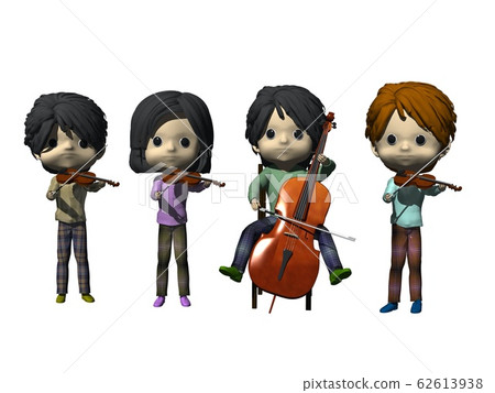 Children playing musical instruments, string... - Stock Illustration ...