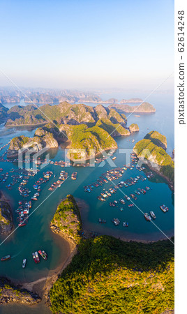 Aerial sunset view of Lan Ha bay and Cat Ba Aerial sunset view of Lan Ha bay and Cat Ba 62614248