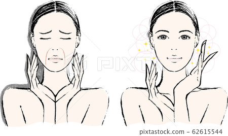 Woman laugh line before after 62615544