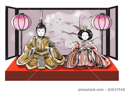 Hina doll (white folding screen) Hina doll (white folding screen) 62615548