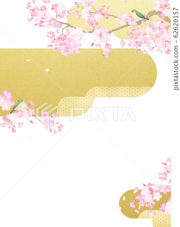 Background-Japanese-Japanese paper-Japanese style-Japanese pattern-Spring-Cherry-White-Gold-White-eye 62620157