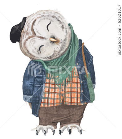 cute hipster owl with hat and bag 62621017