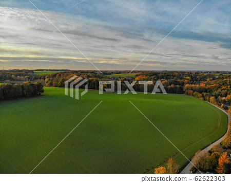Aerial view of country side area in Walloon, Belgium, Luxury villas and farm surrounded by forest and farmland Aerial view of country side area in Walloon, Belgium, Luxury villas and farm surrounded by forest and farmland 62622303