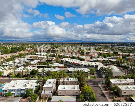 Aerial view of Scottsdale desert city in Arizona east of state capital Phoenix.  62622537