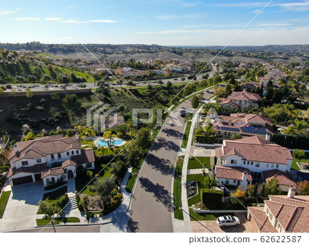 Aerial view of residential modern subdivision luxury house. Aerial view of residential modern subdivision luxury house. 62622587
