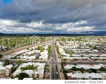 Aerial view of Scottsdale desert city in Arizona east of state capital Phoenix. Aerial view of Scottsdale desert city in Arizona east of state capital Phoenix. 62622951