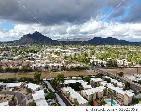 Aerial view of Scottsdale desert city in Arizona east of state capital Phoenix.  62623059