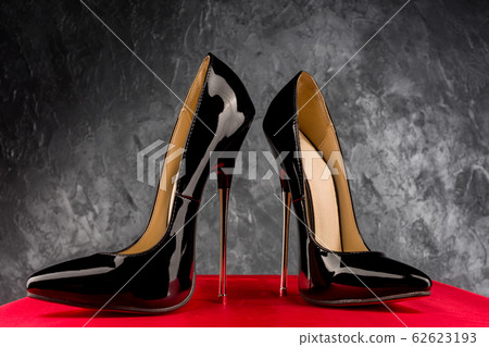 Black fetish shiny patent leather stiletto high 62623193