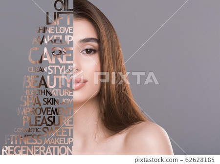 Portrait of young nude woman with graphic highlights over face 62628185