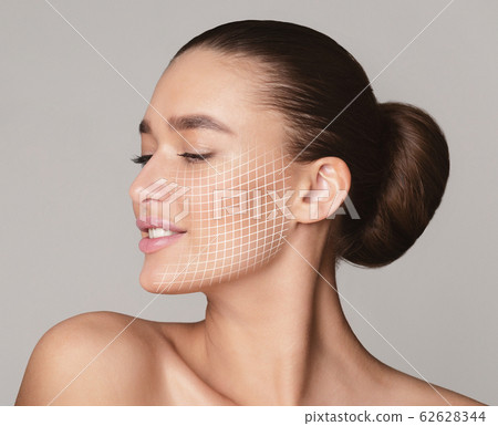 Woman portrait with graphic lines, facial lifting effect on skin Woman portrait with graphic lines, facial lifting effect on skin 62628344