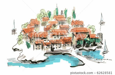 Sveti Stefan island in Budva, Montenegro, hand 62628581