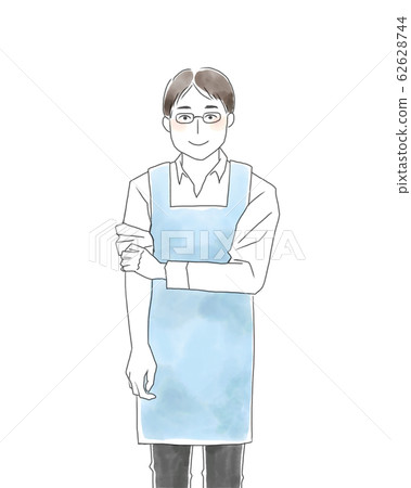 一個圍裙的男人man著胳膊 62628744