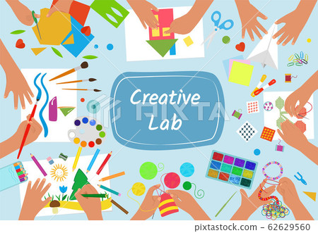 Hands creating handmade work, embroidery,... - Stock Illustration ...