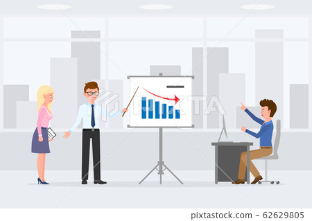 Sad, desperate, upset man and woman making bad results presentation vector illustration. Shouting, pointing finger, scolding, angry business director cartoon character set on cityscape background Sad, desperate, upset man and woman making bad results presentation vector illustration. Shouting, pointing finger, scolding, angry business director cartoon character set on cityscape background 62629805